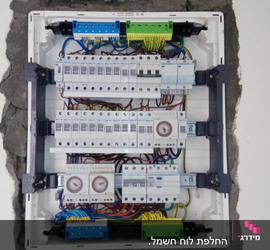 לוח חשמל עם חוטים ומפסקים חשמליים